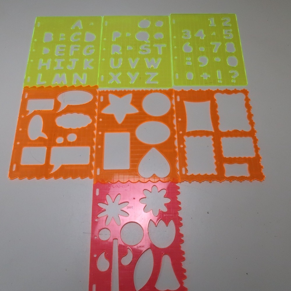 Fiskars Scrapbooking 7 Stencil Template Lot Letter Rectangle Oval Hard‎ Plastic